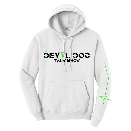 Devil Doc Talk Show Hoodie White Front